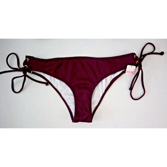 Pink x Victoria's Secret Swim Sz M Burgundy Lace-Up Top & Cheeky Bikini Set - Picture 8 of 12